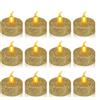 Set 12 Candele LED Oro Glitterate Senza Fiamma - Lumini Tealight a Batteria Luce