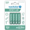 everActive Batteria AAA 550 mAh 4 pezzi, NI-MH, Mini R03, ricaricabile, precaric