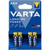 BATTERIE VARTA MINISTILO ALCALINA AAA LONGLIFE POWER DA 1.5V LR03 CON MN2400X4PW