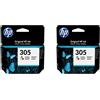 HP Kit 2 Cartucce Originali HP 305 Colore DeskJet 2720e 2710e 4120e 4130e