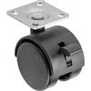 GTV Rotella Girevole per Mobili con Freno D20, Doppia Ruota, Piastra di Montaggio, Rotazione 360, Diametro 50 mm, Portata 22 kg, per Tavoli, Nero
