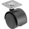 GTV Ruota Girevole Doppia per Mobili D20, Rotazione 360, Piastra di Montaggio Quadrata, Senza Freno, Ø50 mm, Portata 22 kg, per Tavoli e Armadi, Nero