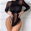 Body Donna Nero Maniche Lunghe in Tulle Trasparente Elegante X5M2D