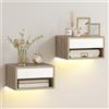 HOMCOM Set 2 Comodini Sospesi con LED RGB Integrati e Regolabili con APP Bianco