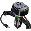 LinQ, Trasmettitore Accendisigari FM Bluetooth con Cavo USB-C Spirale PD 30W