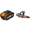 WORX Batteria WA3556 20V 5Ah Batteria Potente e Con Ottima Autonomia Indicatore & WG322E.9 Elettrosega Sega Da Giardino A Batteria 20V Motosega Elettrica Da Potatura, Diam. 25 - Solo Corpo Macchina