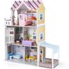 FANTASK Casa delle bambole in legno dai 3 anni, 3 piani Villa per bambole con balcone, terrazza e 16 mobili, grande villa da sogno per ragazze e ragazzi, 102 x 34 x 120,5 cm