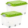 Rotho Roller 6 Set di 2 Scatole con Coperchio e Ruote, Plastica (PP) senza BPA, Trasparente/Verde, 2 x 57 L, 60.0 x 40.0 x 37.0 cm