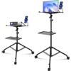 VEVOR Supporto per Proiettore Laptop con Ruote Regolabile Altezza 795-1710 mm, Supporto Treppiede per Proiettore Telefono con 2 Vassoi a Collo di Cigno, per Film all'Aperto, Casa, Ufficio o Studio
