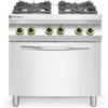 HENDI Cucina a gas professionale, con 4 fuochi (19 kW) e forno elettrico a convezione integrato GN 1/1, per gas naturale (kit GPL incluso), 230V/3000W, 800x700x(H)900mm, inox