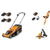 LawnMaster CLMF4841E Tagliaerba Senza Filo 48V Max 2x24V 4.0Ah Batteria, 41cm Fino a 450m² & Decespugliatore Tagliabordi a Batteria 24V 2,0Ah, Stelo in Alluminio Regolabile