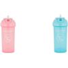 Twistshake 2x Bicchiere Sippy Baby con Cannuccia - 360ml | Bottiglie D'acqua per Bambini a Prova di Perdite | Tazza Antigoccia per i più Piccoli | Tazza di Cannuccia Senza BPA | Azzurro&Rosa Chiaro