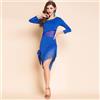 Donna Nappa Frangia Vestito da Danza Latino Pizzo Manica Lunga Floreale Tango