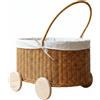 Carrello Portagiocattoli in Vimini Fatto a Mano Cesta in Rattan con Ruote