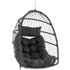 FANTASK Cestino sospeso pieghevole in rattan PE con morbido cuscino, sedia sospesa con accessori e altalena sospesa, poltrona sospesa per interni ed esterni (grigio)