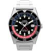 Timex Orologio da uomo DEEP WATER REEF Cassa in acciaio inossidabile placcata in argento Movimento al quarzo Quadrante nero Bracciale in acciaio placcato in argento con chiusura deployante 5 ATM