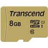Transcend Scheda di memoria microSDHC 500S da 8 GB UHS-I, C10, U3, V30, 4K, Full HD, fino a 95/80 MB/s, progettata per action cam e droni - TS8GUSD500S