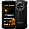Blackview BV8200 Smartphone Incassable, Lampe Torche 170 Lumens, Double Écran, Helio G100 36GB+256GB, 6,5'' 120Hz 2.4K FHD+, Caméra AI 50MP, IP68 IP69K Android 14 Téléphone Étanche, GPS NFC Noir