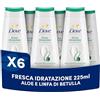 Dove Bagnoschiuma Fresca Idratazione, Bagnodoccia Idratante, Formula Delicata sul Microbioma della Pelle, con Agenti Idratanti Vegetali, Senza Solfati SLES, Bagnodoccia Uomo e Donna, 6 Pezzi da 225 ml