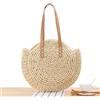 Borsa da spiaggia rotonda paglia intrecciata donna viaggio estate trend beige...
