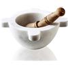 CBAM Mortaio da Cucina in Marmo Bianco con Pestello Legno White Marble Mortar 18cm