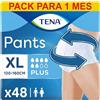 TENA Pants Plus Extra Large (XL) Pacco Scorta Mensile - Mutandine assorbenti, elasticizzate e monouso, per perdite urinarie, unisex, discrete e confortevoli, 4 confezioni x 12 pezzi
