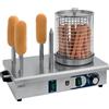 SARO HW 2 - Macchina per hot dog, in acciaio inox, con cilindro in vetro e 4 bastoncini per tostapane, termostato 0-110 °C, da 0,65 kW e 480 x 280 x 410 mm (l x P x H)