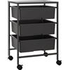 HOMCOM Carrello Multiuso con 3 Cestini Estraibili per Cucina e Ufficio, Nero