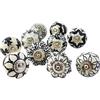 Ajuny Pomelli in Ceramica Bianco e Nero Set da 20 per Cassetti e Ante | Manopole Decorative Fatte a Mano con Finitura Lucida, Stile Vintage Boho per Mobili di Cucina, Bagno, Comò e Credenze