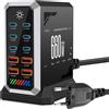 ZHIWANGXIN Caricatore USB C da 660 W, multiuso, 10 porte, ricarica rapida con 6 C +