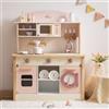 ROBUD Cucina in legno per bambini e bambine dai 3 anni in su, gioco di ruolo, set di accessori da cucina, rosa, grande