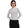 Calvin Klein Jeans Calvin Klein Donna Maglietta Maniche Lunghe Woven Label Tight Sweater Senza Cappuccio, Multicolore (CK Black/Bright White Striped), XL