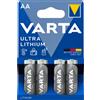 VARTA 4 VARTA Ultra Lithium AA Pile Batterie Litio Stilo Mignon 1,5V Radio Flash Gps