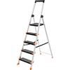SONGMICS Scaletta a 5 Gradini, Scala Pieghevole in Alluminio, Gradini Larghi 13 cm, Portautensili, Piedini Antiscivolo, Portata 150 kg, Nero e Arancione GLT05BK