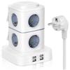 Torre multipresa 8 prese 4 porte USB 2500W protezione parafulmine
