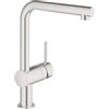 GROHE Minta - Rubinetto per lavello da cucina con doccetta estraibile (bocca a L, raggio di rotazione di 360°, cartuccia in ceramica da 46 mm, attacchi da 3/8 pollici), Supersteel, 32168DC0