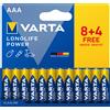 VARTA Pile AAA 8+4 (12 pezzi) Longlife Power Alcaline 1,5V ideale per giocattoli