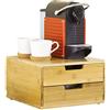 BAKAJI Portacapsule Contenitore Doppio Cassetto Porta Cialde compatibile per Capsule Nespresso Dolcegusto Modomio Caffè e Bustine Tè Zucchero, struttura in Legno di Bambù Bamboo (31 x 31 x 18 cm)