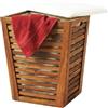 Relaxdays cesto portabiancheria con seduta, 50 l, marrone/bianco | HBT 56x40x40 cm, legno di acacia, tessuto, per bagno