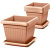 IMJ-Global Set di 5 Vasi e Sottovasi Quadrati Terra in Plastica 45x45x35 cm da I