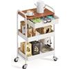 KINGRACK Carrello Cucina 3 Ripiani, Bianco | Cassetti, Salvaspazio, Ruote, Cucin