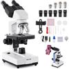 VEVOR Microscopio Binoculare, Kit Microscopio Composto con Ingrandimento, Set di Oculari, 1,3mm Due Stadi, Luce LED, Supporto per Telefono, per Studenti, Laboratorio, Scuola, Casa