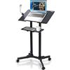 Pyle Leggio Podio Regolabile 102,9-125,2 cm, Doppio Ripiano, Ruote con Freno, Luce LED, Leggio per Libri, Conferenze da Ufficio, Scrivania Discorsi Pubblici, Tavolo Presentazioni, Aula, Scuola, Chiesa