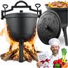 Berdsen Pentola in ghisa 8 l olandese - pentola per fuoco per falò e barbecue - cottura uniforme - con 3 gambe e ganci - incluso ricettario - nero