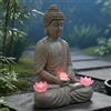 Statua di Buddha da giardino in resina con luce solare, grande decorazione per
