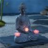 Statua di Buddha da giardino in resina con luce solare, grande decorazione per
