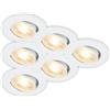Briloner - Set di 6 Faretti LED da Incasso 230V, Orientabili, Bianco | Set di 6, Luce Bianca Calda, Faretti Piatti, Faretti da Incasso, Soffitto, Corridoio, Foro 68mm, 450lm, 3000K, 8x3,2cm, IP20