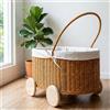 Carrello Portagiocattoli in Vimini Fatto a Mano Cesta in Rattan con Ruote