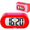 Fisura - Sveglia digitale gialla, orologio con display LED, formato 12/24 ore con retroilluminazione, sveglia da comodino a batterie, funziona con 3 AAA (Rosso e rosa)