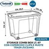 Tontarelli Combi Box Contenitore con Ruote e Coperchio 67/85 L Trasparente Oceano